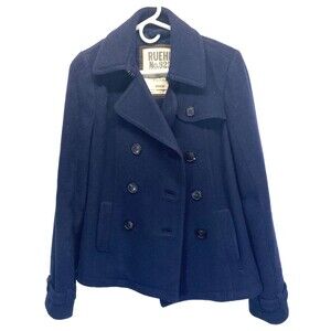 Ruehl 925 Navy-Blue Double-Breasted Wool Pea Coat Jacket Sz M RN115247 Nautical